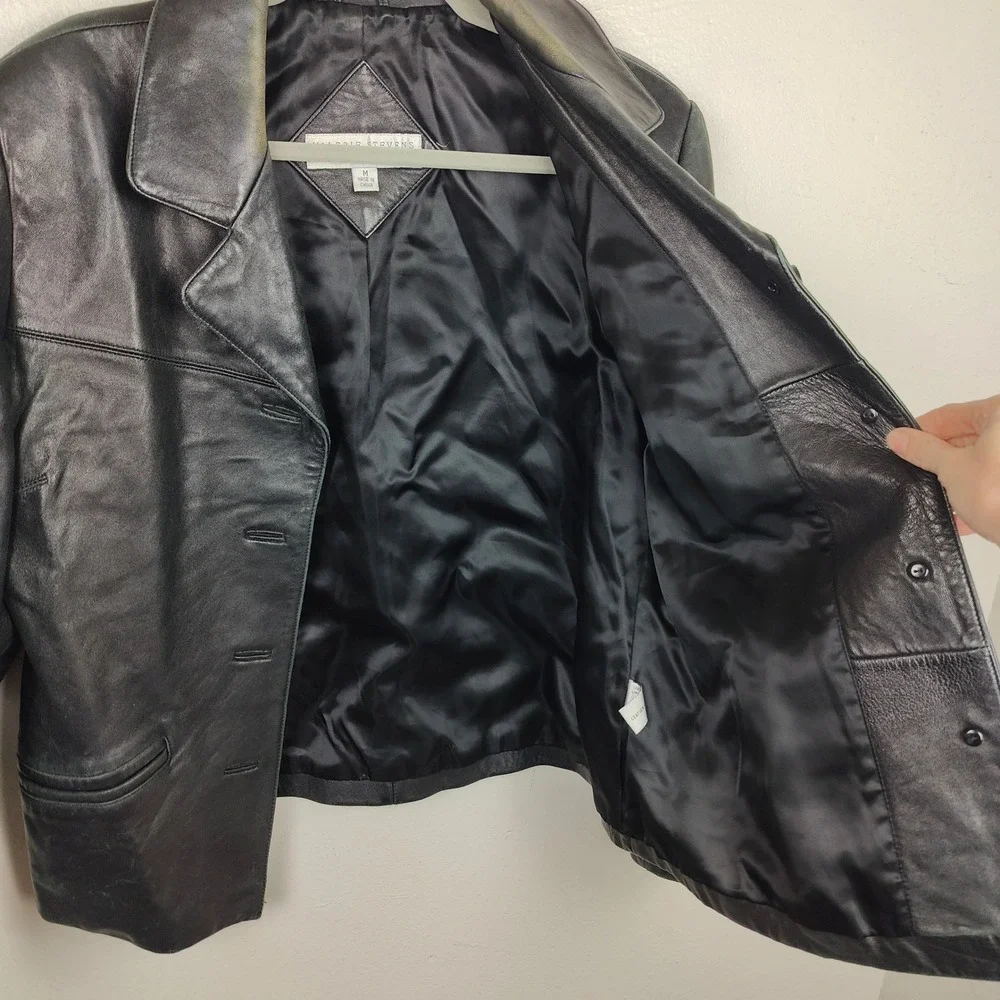 Vintage Valerie Stevens Lamb Leather Jacket‎ Womens Medium Button Up Black 90s